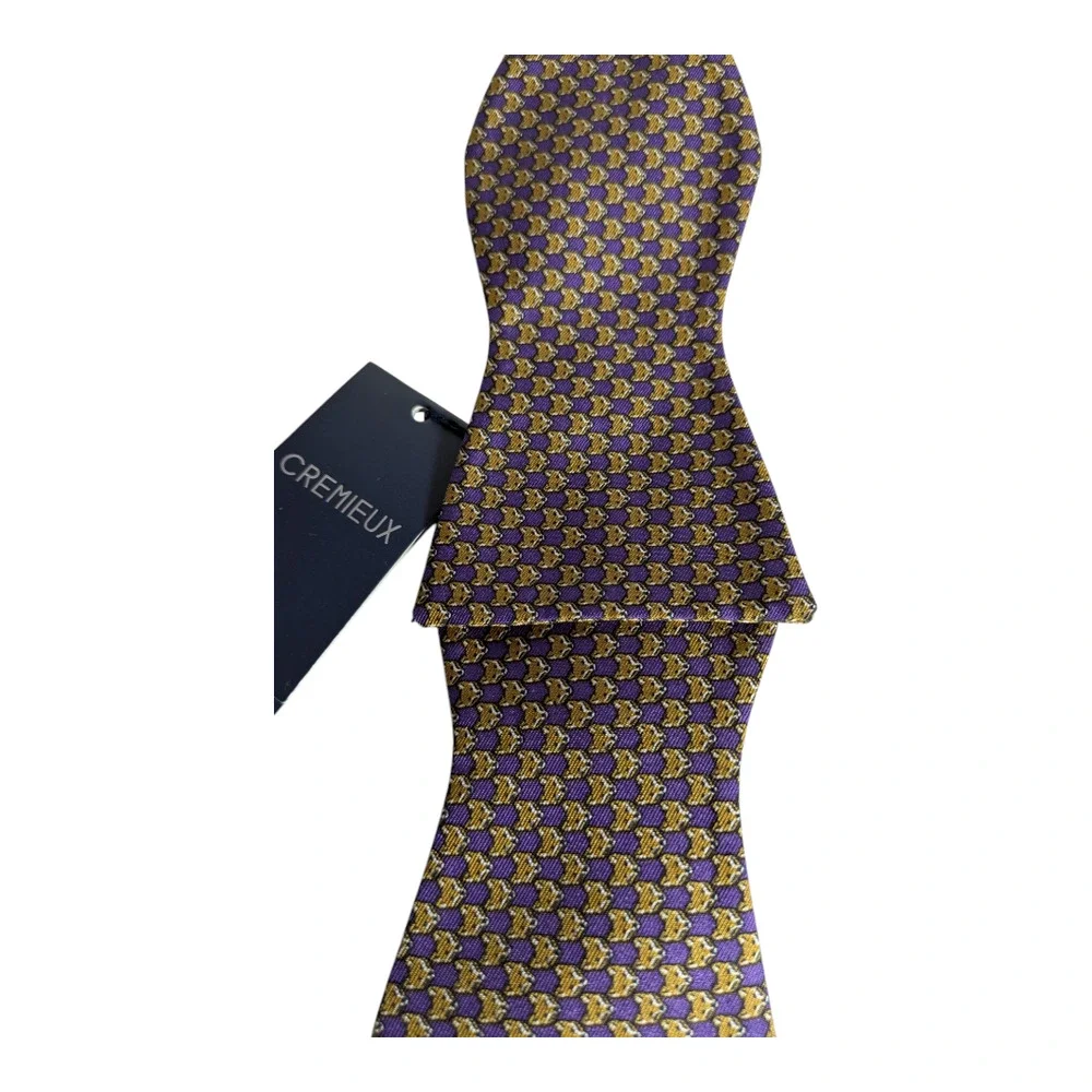 Cremieux - Classic Bow Tie - Purple with a Gold Fox Pattern - New with Tag